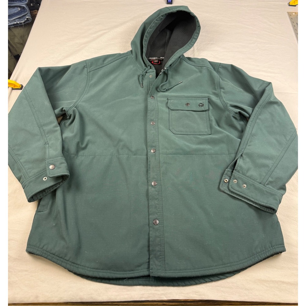 Wolverine Mens Green Hooded Shirt Jacket Waffle‎ Fleece Lined Snap Front XL